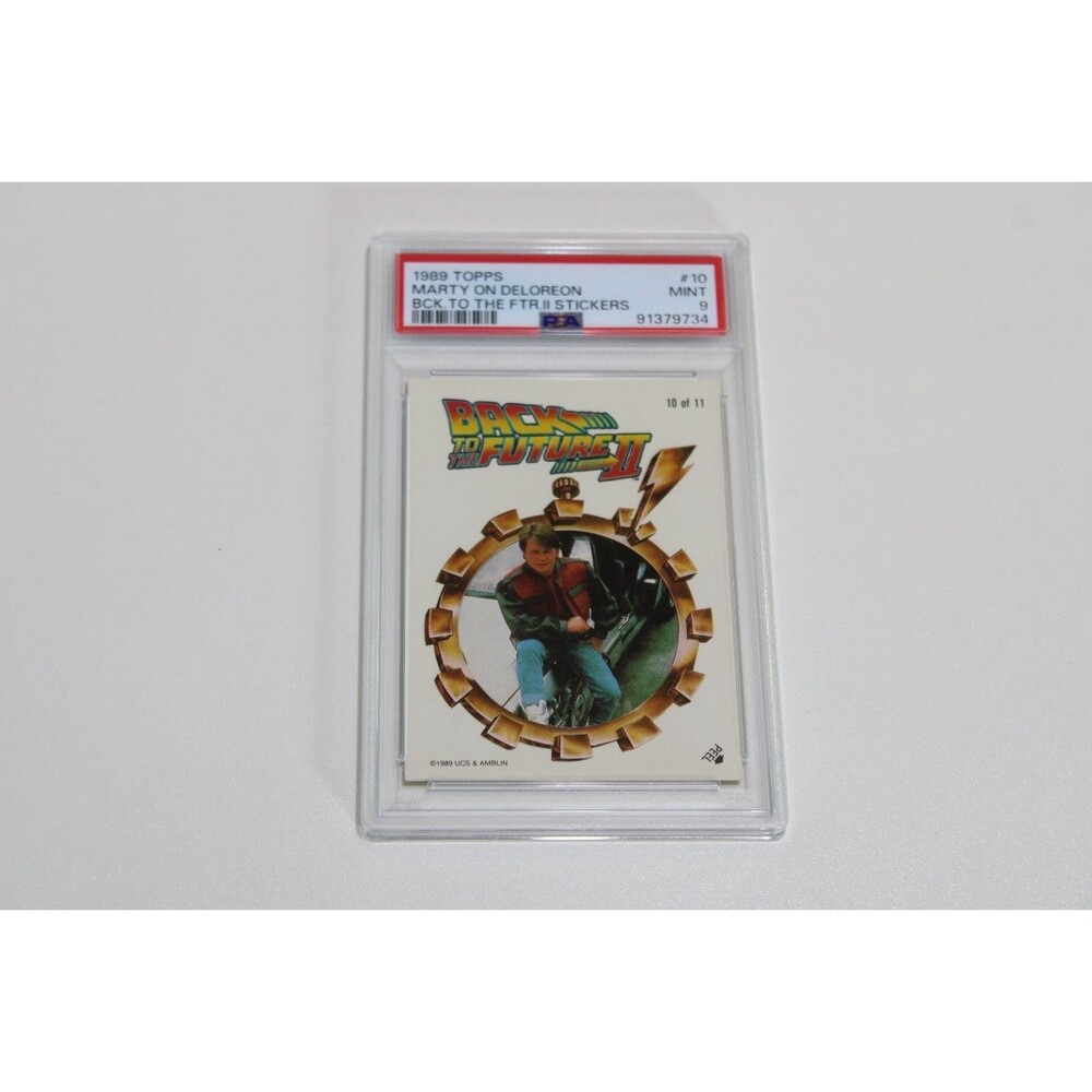 1989 Topps Back to the Future II Stickers #10 Marty on DeLorean PSA 9 Mint